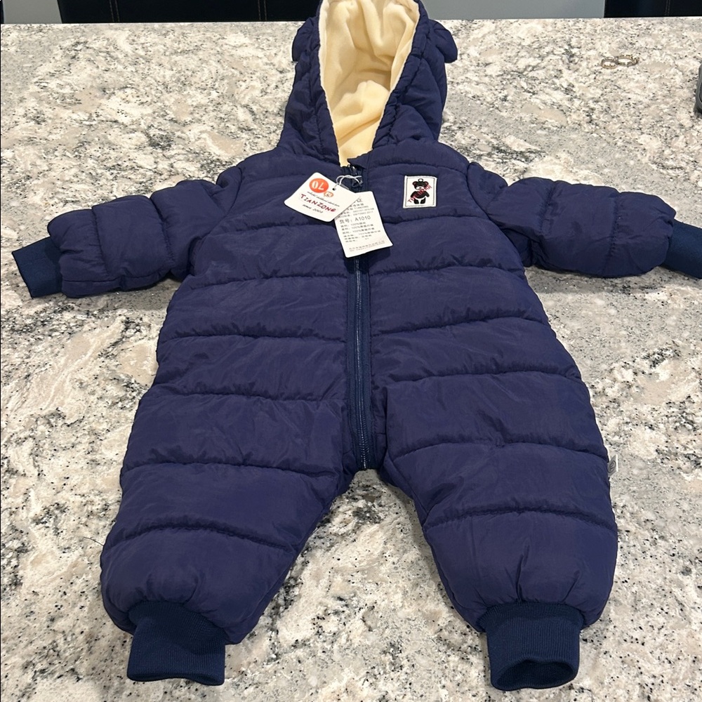 Cozy Navy Blue Kids Footed Snowsuit